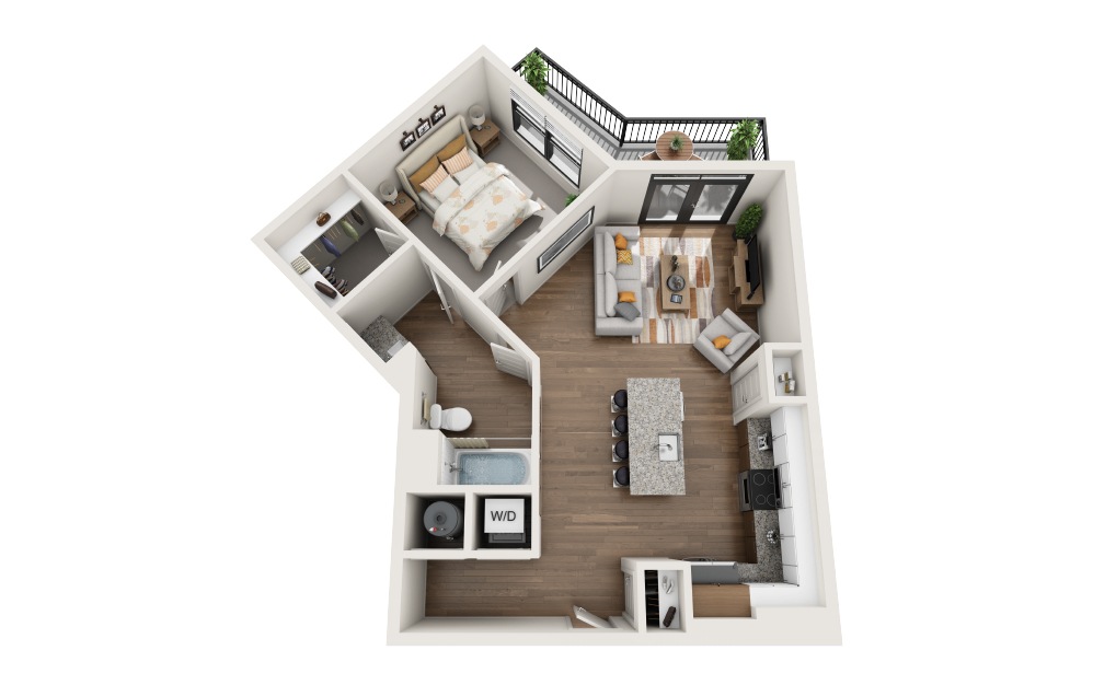 A3 - 1 bedroom floorplan layout with 1 bathroom and 770 square feet (3D)