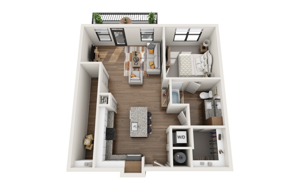 A4 - 1 bedroom floorplan layout with 1 bathroom and 772 square feet (3D)