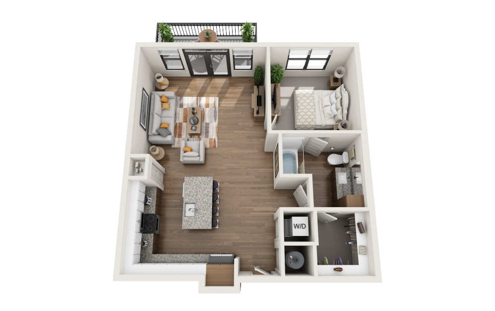 A5 - 1 bedroom floorplan layout with 1 bathroom and 852 square feet (3D)