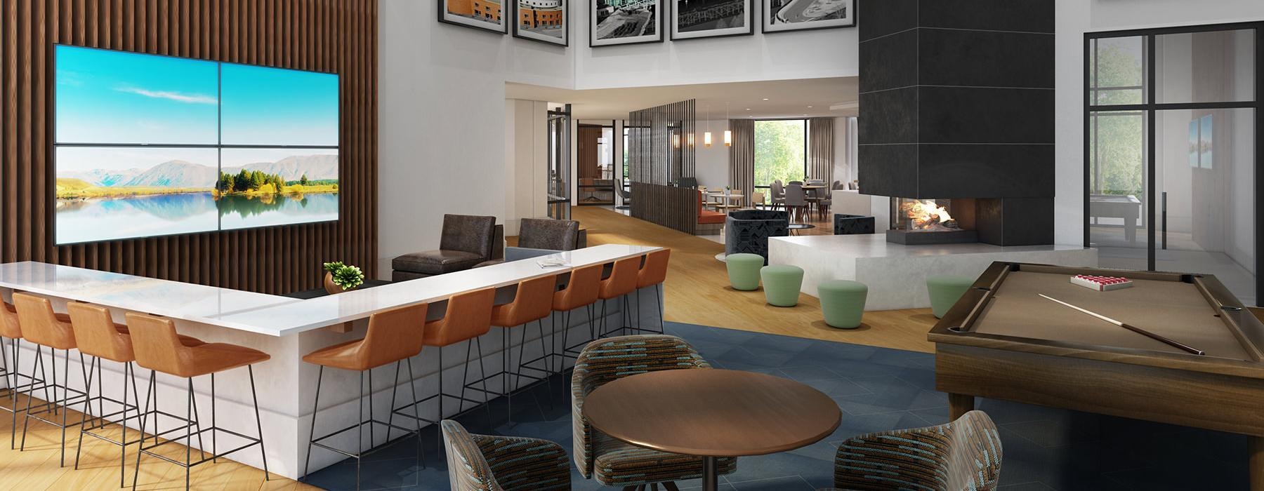 a room with tables and chairs
